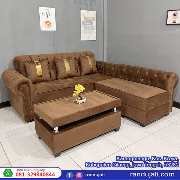 SOFA SUDUT L PUTUS GELUNG COKLAT MIDILI